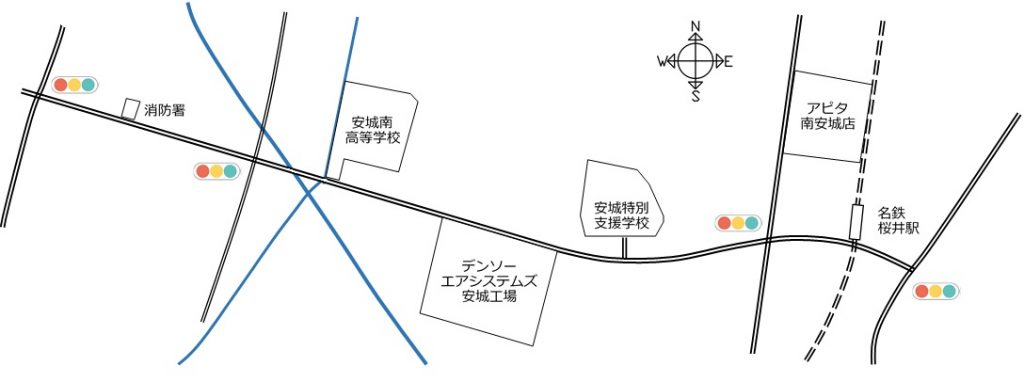 名鉄桜井駅から安城南高校までの地図